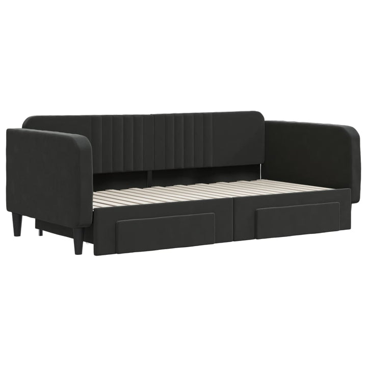 daybed med udtræk og skuffer 90x190 cm velour sort