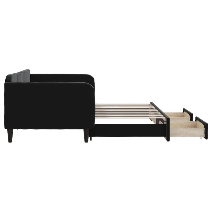 daybed med udtræk og skuffer 90x190 cm velour sort