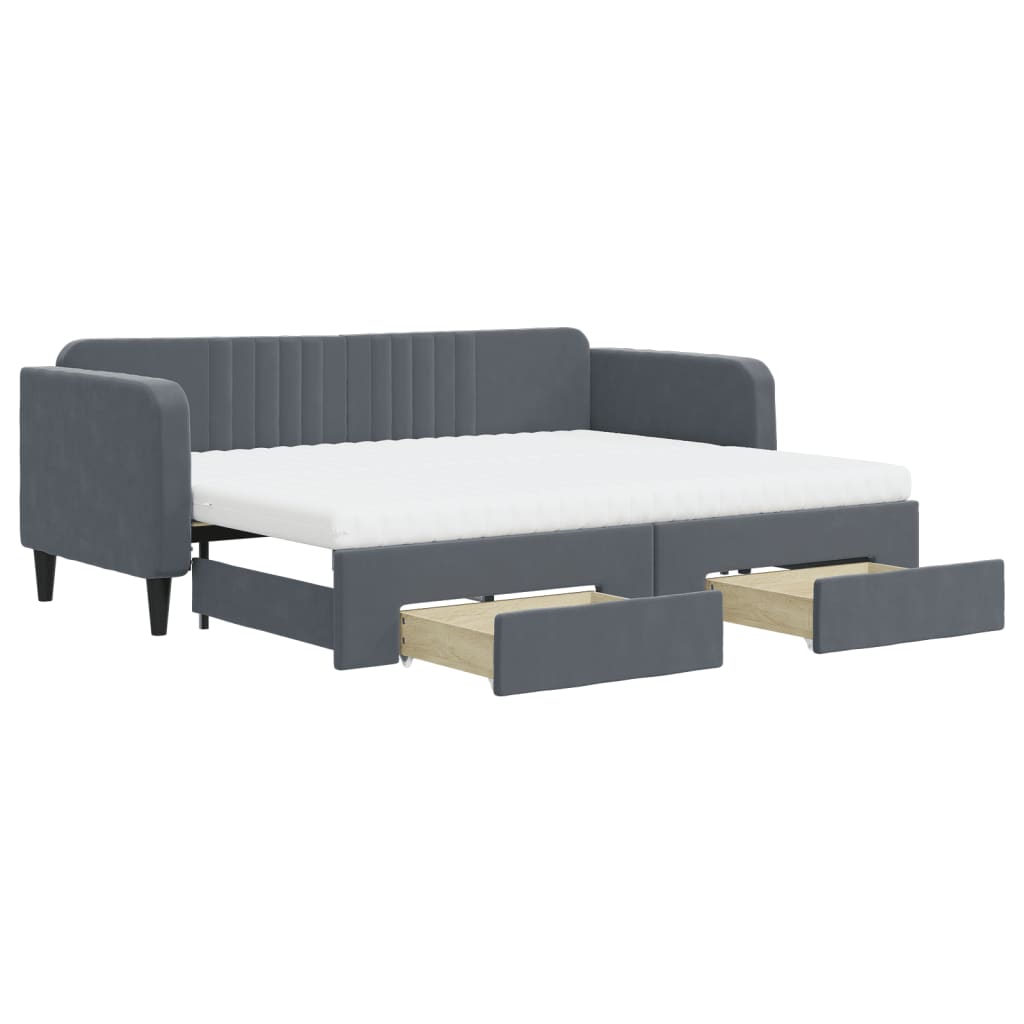 daybed med udtræk og skuffer 80x200 cm velour mørkegrå