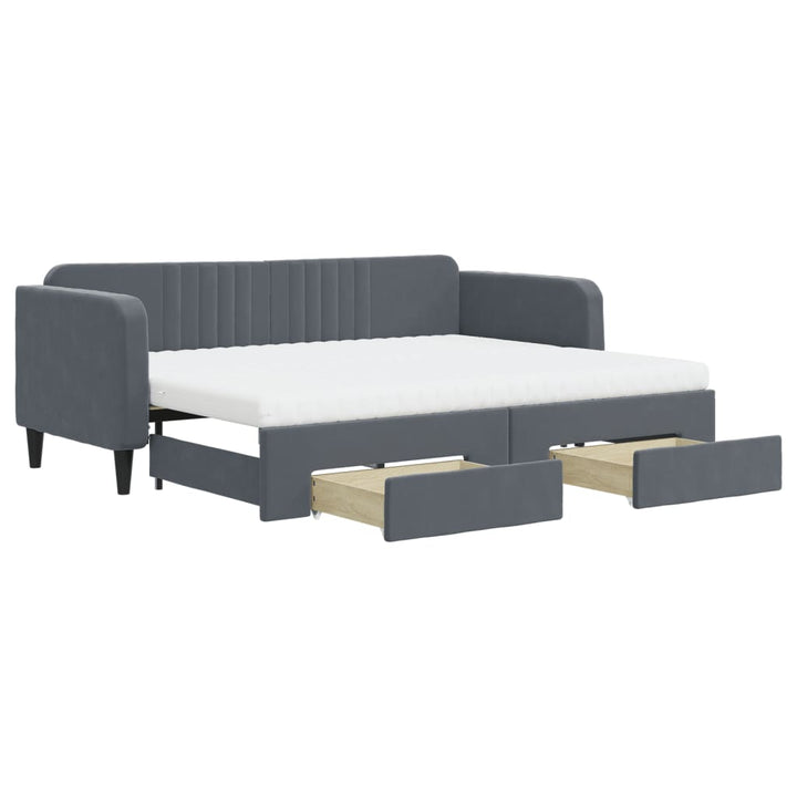 daybed med udtræk og skuffer 80x200 cm velour mørkegrå