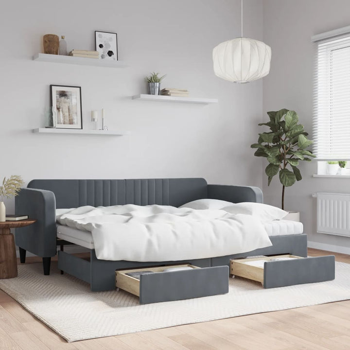 daybed med udtræk og skuffer 80x200 cm velour mørkegrå