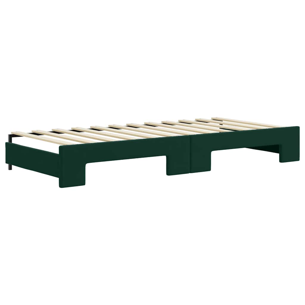 daybed med udtræk og skuffer 80x200 cm velour mørkegrøn