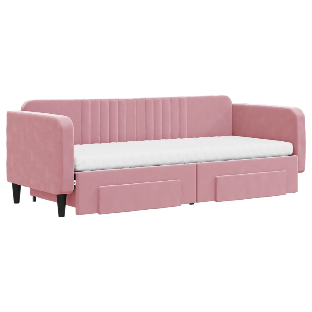 daybed med udtræk og skuffer 80x200 cm velour lyserød