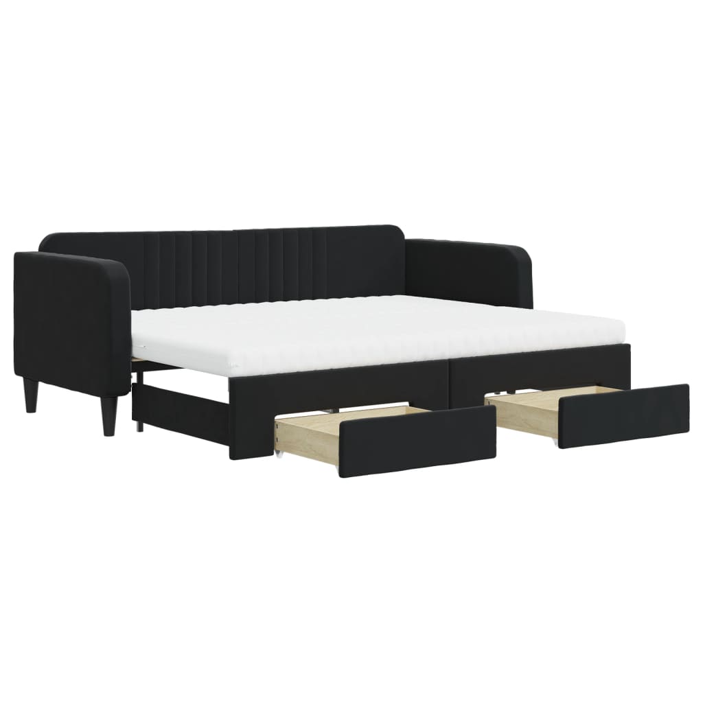 daybed med udtræk og skuffer 80x200 cm velour sort