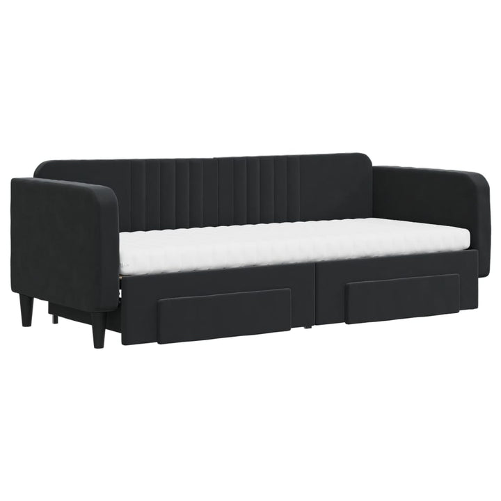 daybed med udtræk og skuffer 80x200 cm velour sort