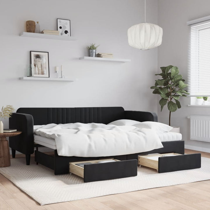 daybed med udtræk og skuffer 80x200 cm velour sort