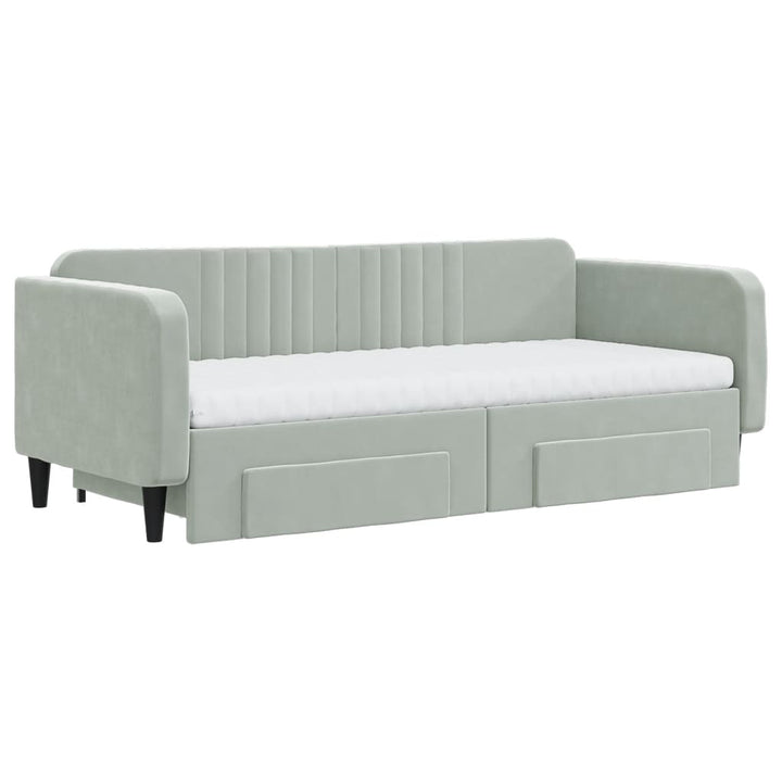 daybed med udtræk og skuffer 90x200 cm velour lysegrå