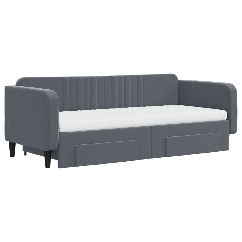 daybed med udtræk og skuffer 90x200 cm velour mørkegrå