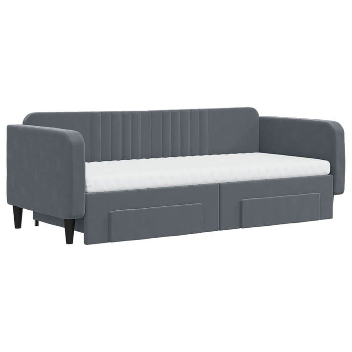daybed med udtræk og skuffer 90x200 cm velour mørkegrå