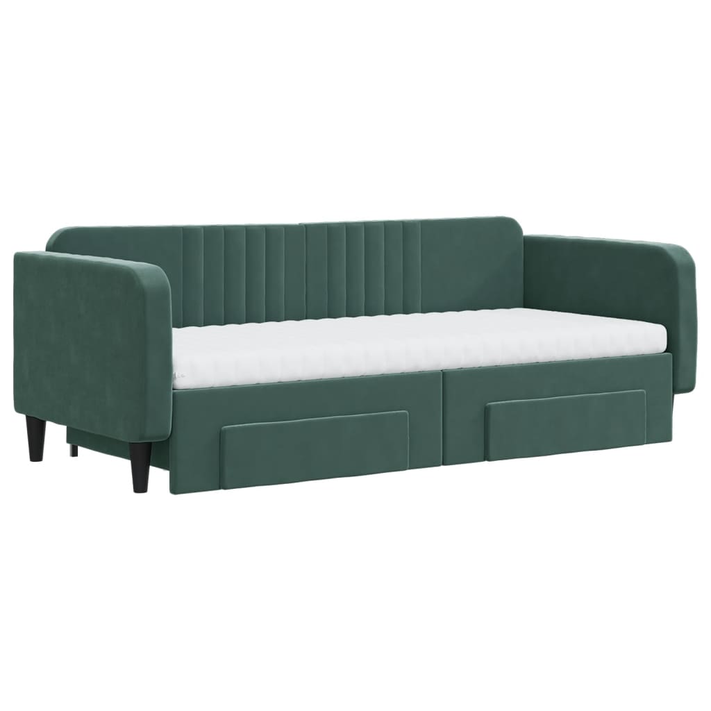 daybed med udtræk og skuffer 90x200 cm velour mørkegrøn