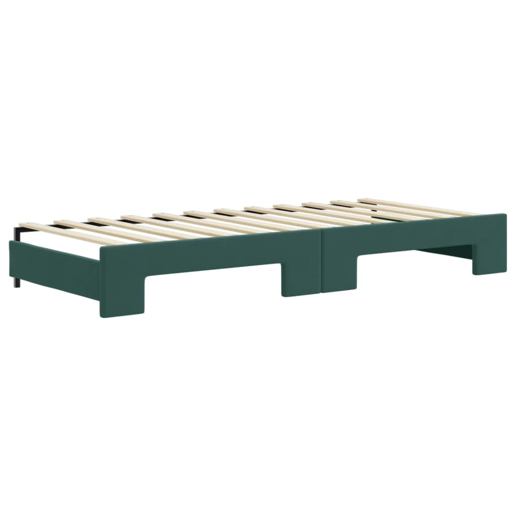 daybed med udtræk og skuffer 90x200 cm velour mørkegrøn