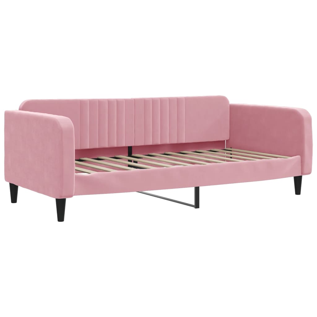daybed med udtræk og skuffer 90x200 cm velour lyserød