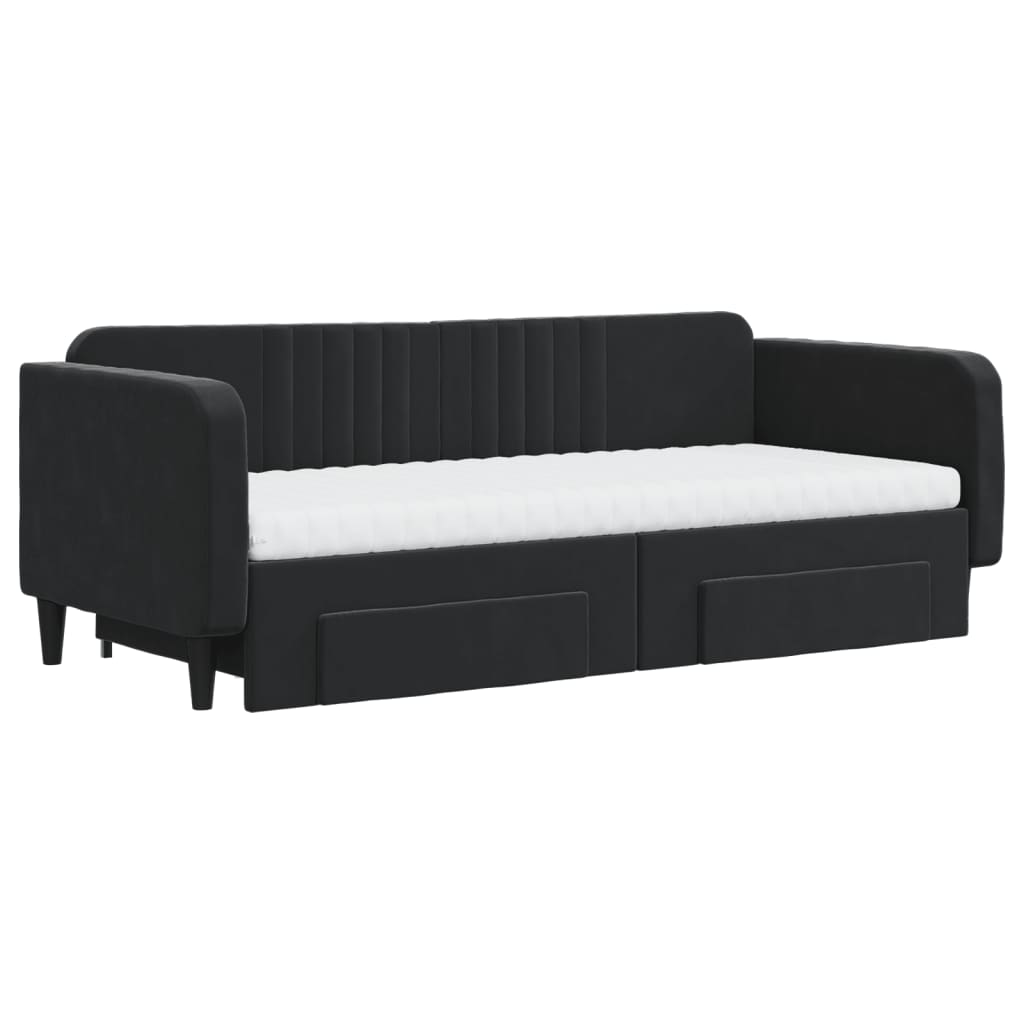 daybed med udtræk og skuffer 90x200 cm velour sort