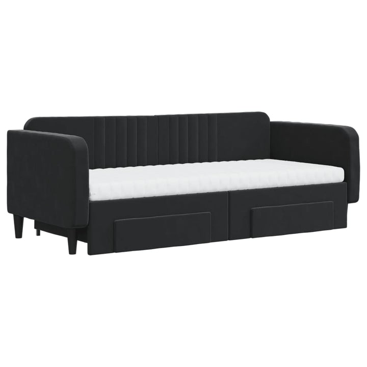 daybed med udtræk og skuffer 90x200 cm velour sort