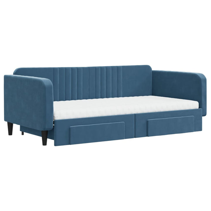 daybed med udtræk og skuffer 100x200 cm velour blå