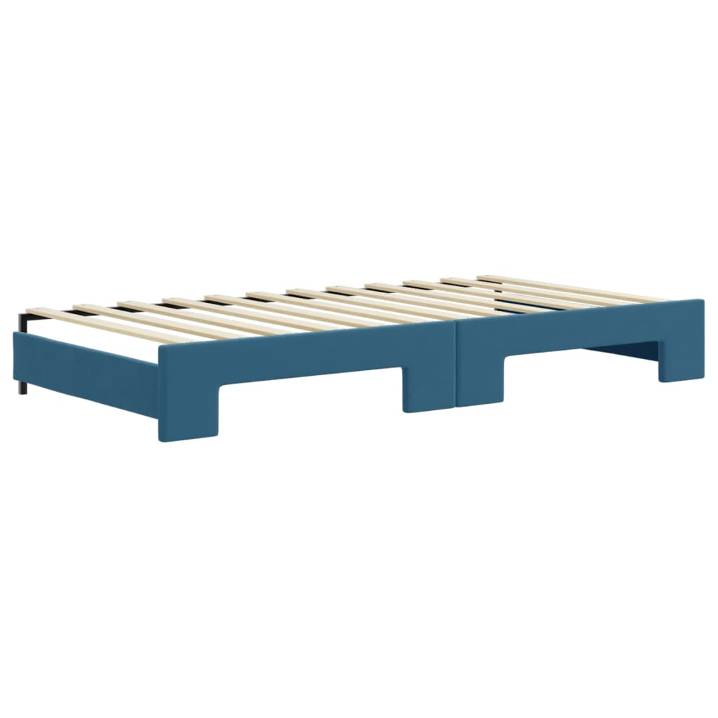 daybed med udtræk og skuffer 100x200 cm velour blå