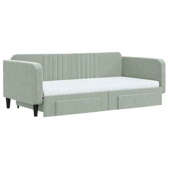 daybed med udtræk og skuffer 100x200 cm velour lysegrå