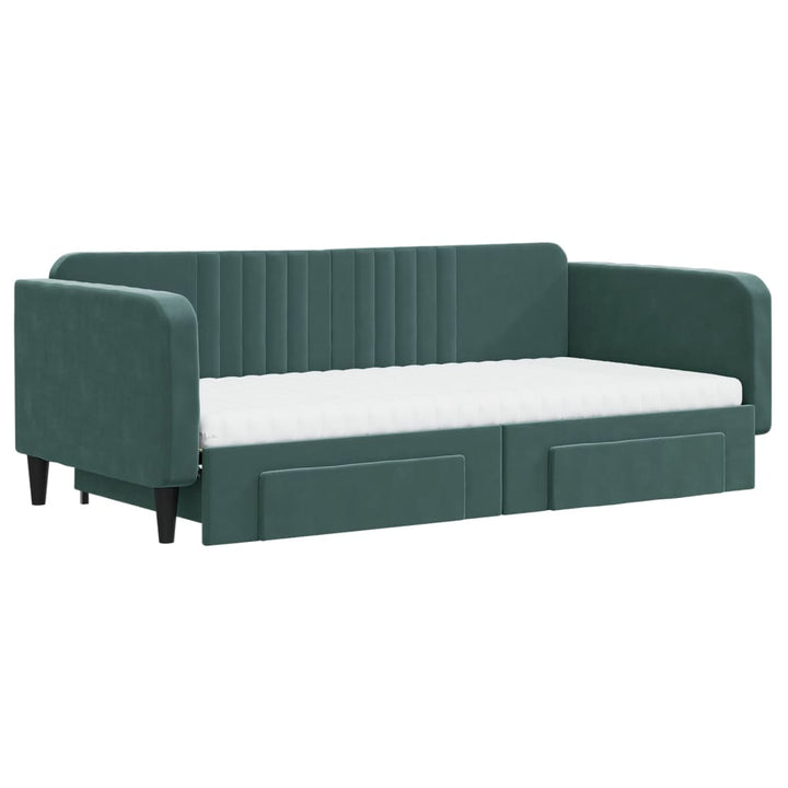 daybed med udtræk og skuffer 100x200 cm velour mørkegrøn