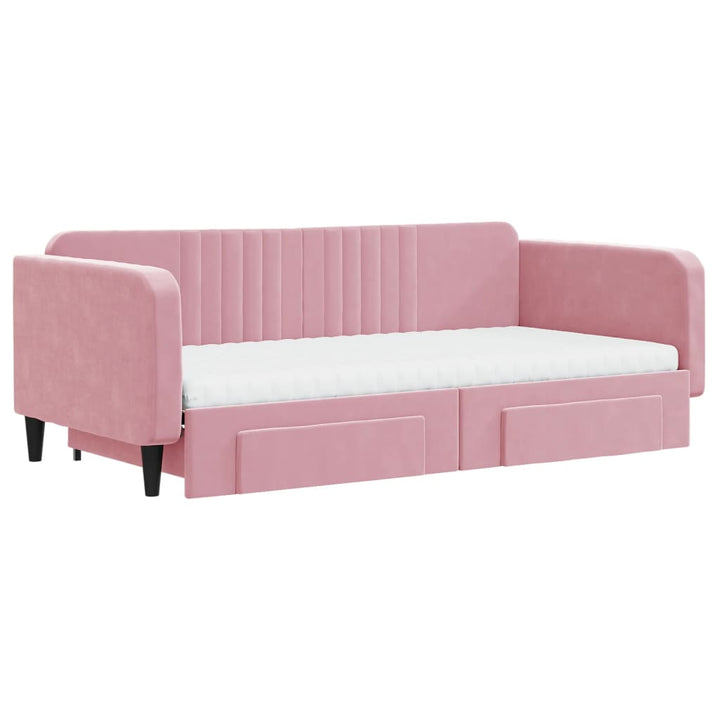 daybed med udtræk og skuffer 100x200 cm velour lyserød