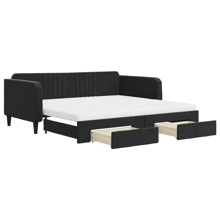 daybed med udtræk og skuffer 100x200 cm velour sort