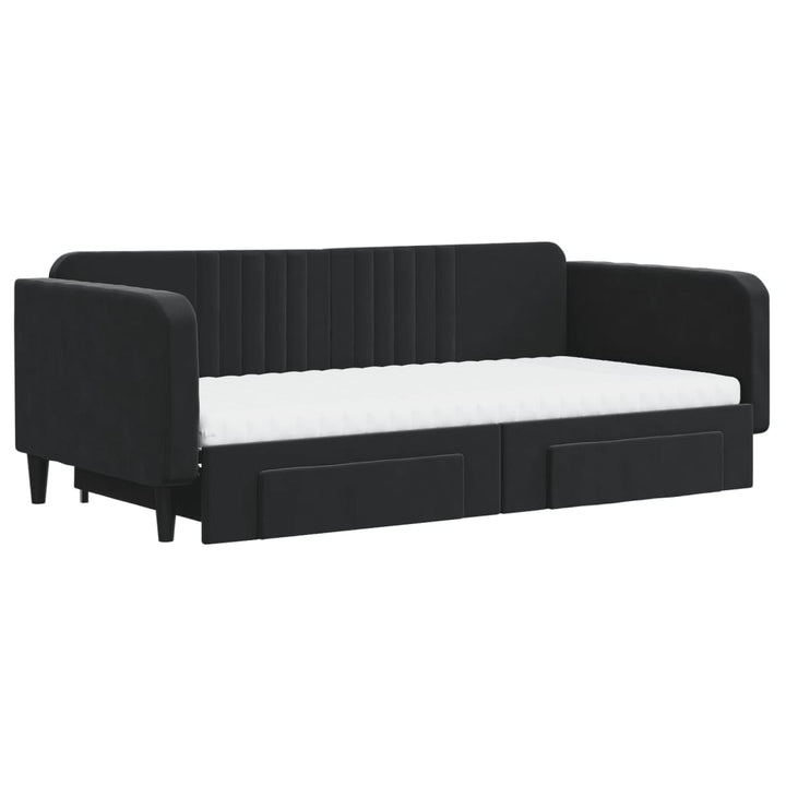 daybed med udtræk og skuffer 100x200 cm velour sort
