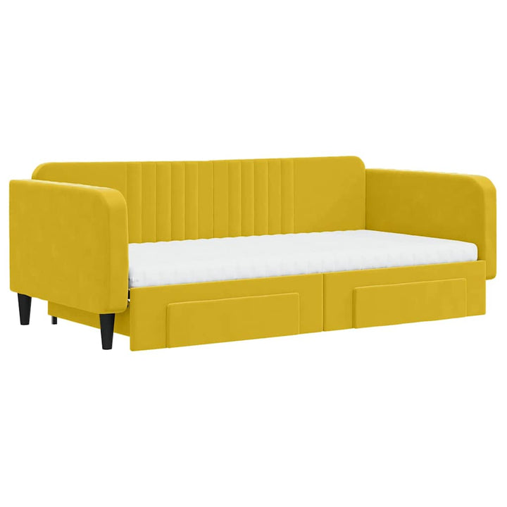 daybed med udtræk og skuffer 100x200 cm velour gul