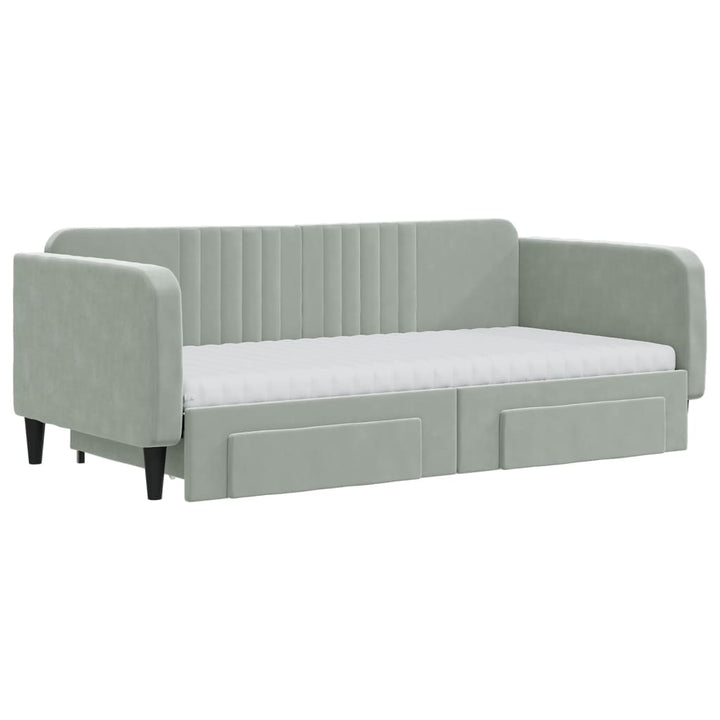daybed med udtræk og skuffer 90x190 cm velour lysegrå
