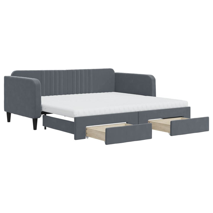 daybed med udtræk og skuffer 90x190 cm velour mørkegrå