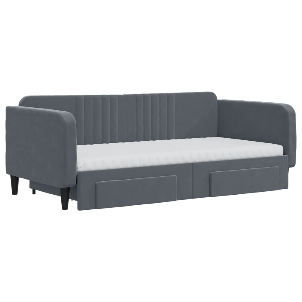 daybed med udtræk og skuffer 90x190 cm velour mørkegrå