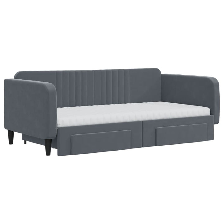 daybed med udtræk og skuffer 90x190 cm velour mørkegrå