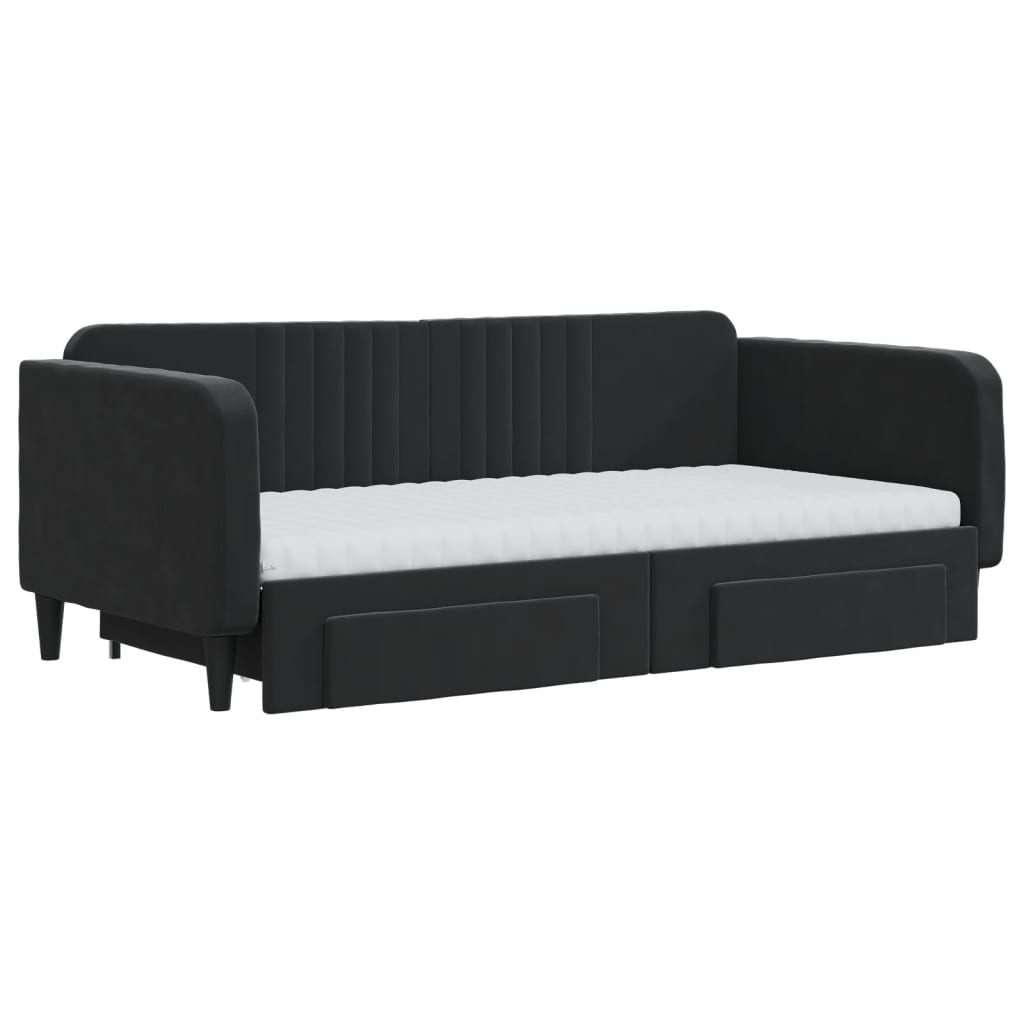 daybed med udtræk og skuffer 90x190 cm velour sort
