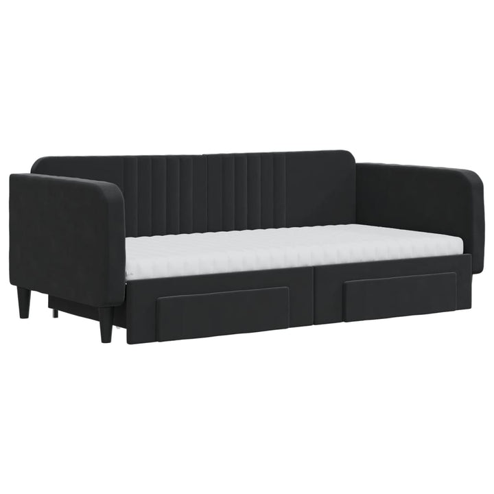 daybed med udtræk og skuffer 90x190 cm velour sort