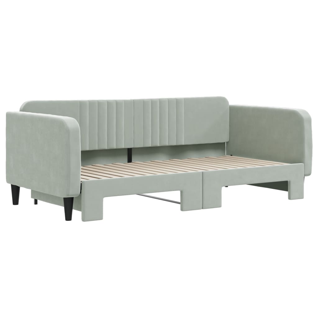 daybed med udtræk 100x190 cm velour lysegrå