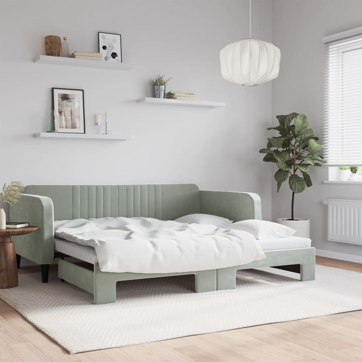 daybed med udtræk 100x190 cm velour lysegrå