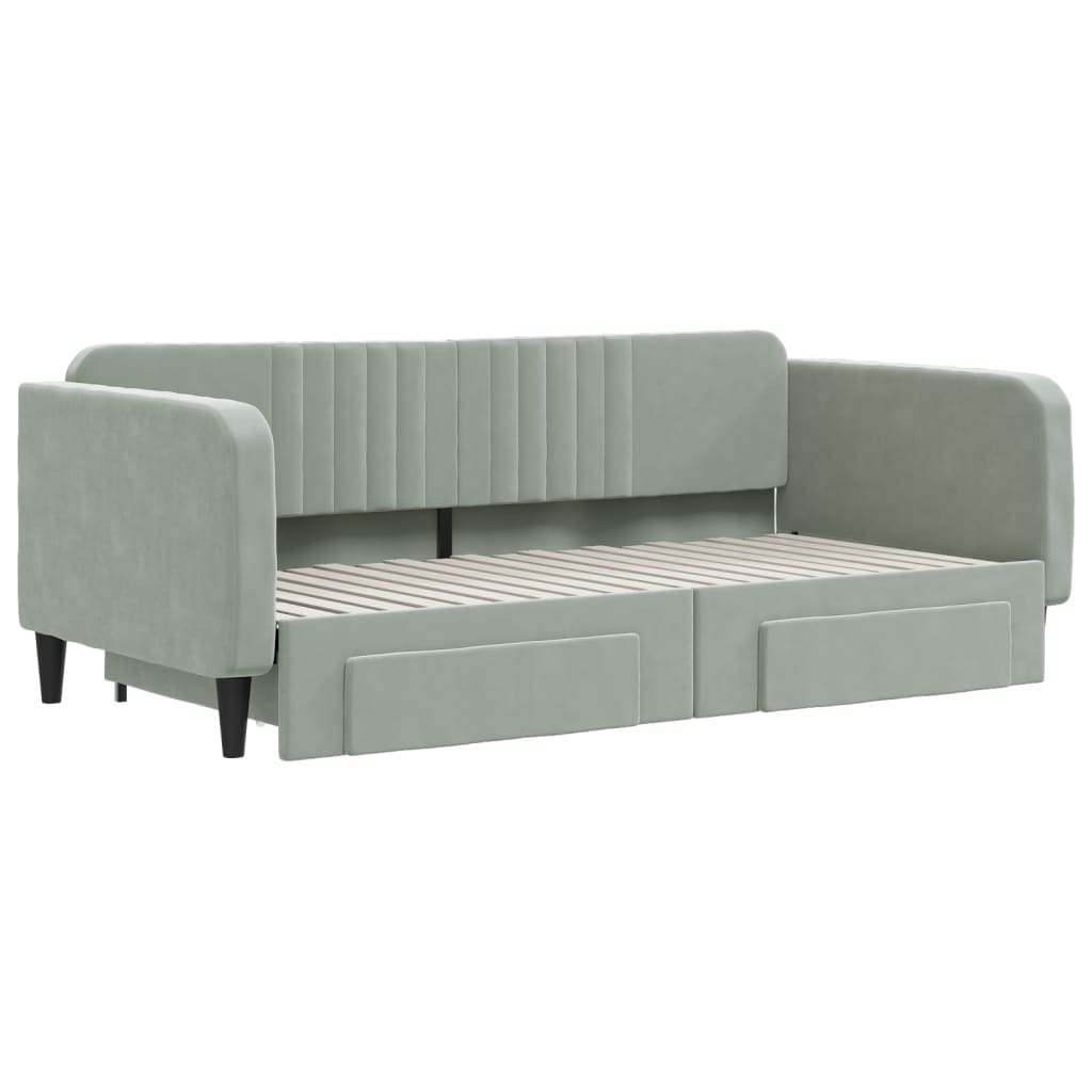 daybed med udtræk og skuffer 100x190 cm velour lysegrå