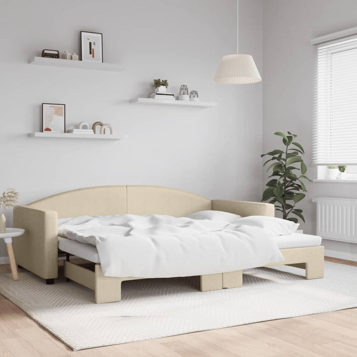 daybed med udtræk 90x200 cm stof cremefarvet