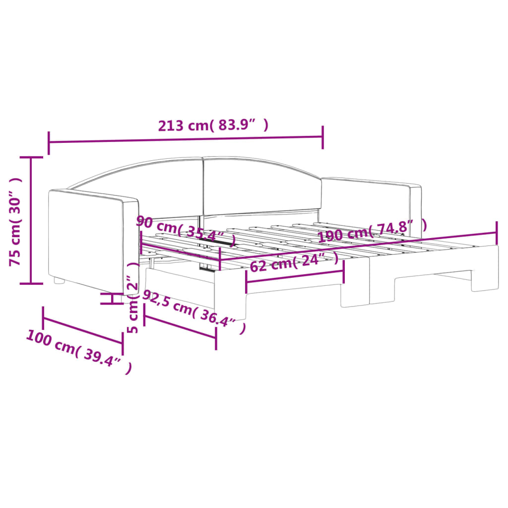 daybed med udtræk 90x190 cm stof mørkegrå