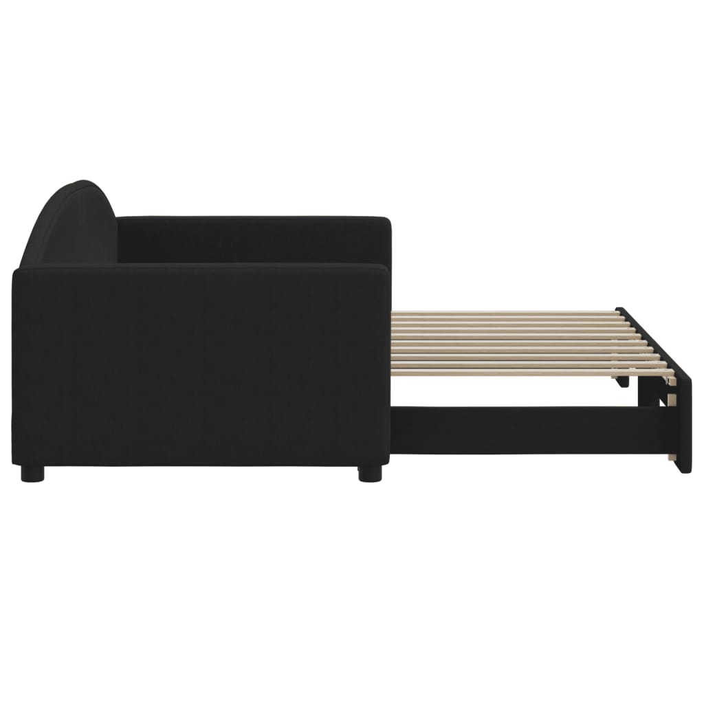 daybed med udtræk 90x190 cm stof sort