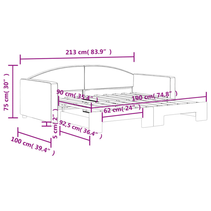 daybed med udtræk 90x190 cm stof sort