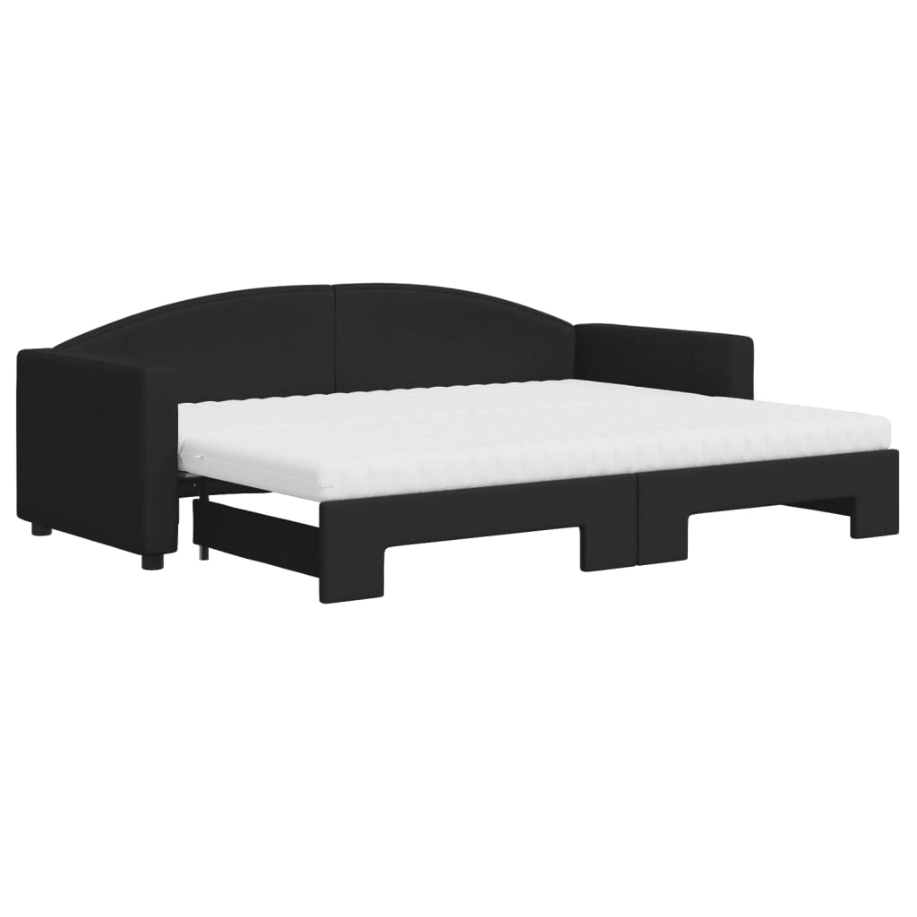 daybed med udtræk og madras 80x200 cm stof sort
