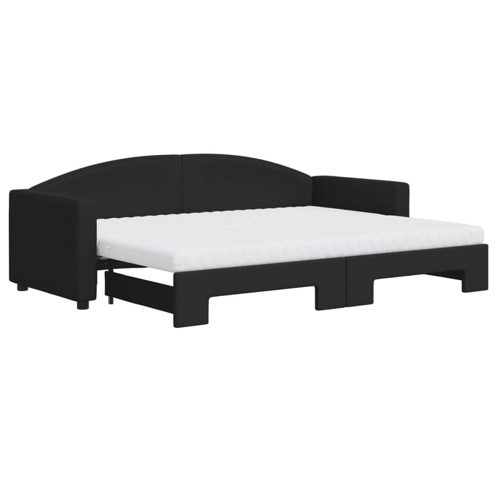 daybed med udtræk og madras 80x200 cm stof sort