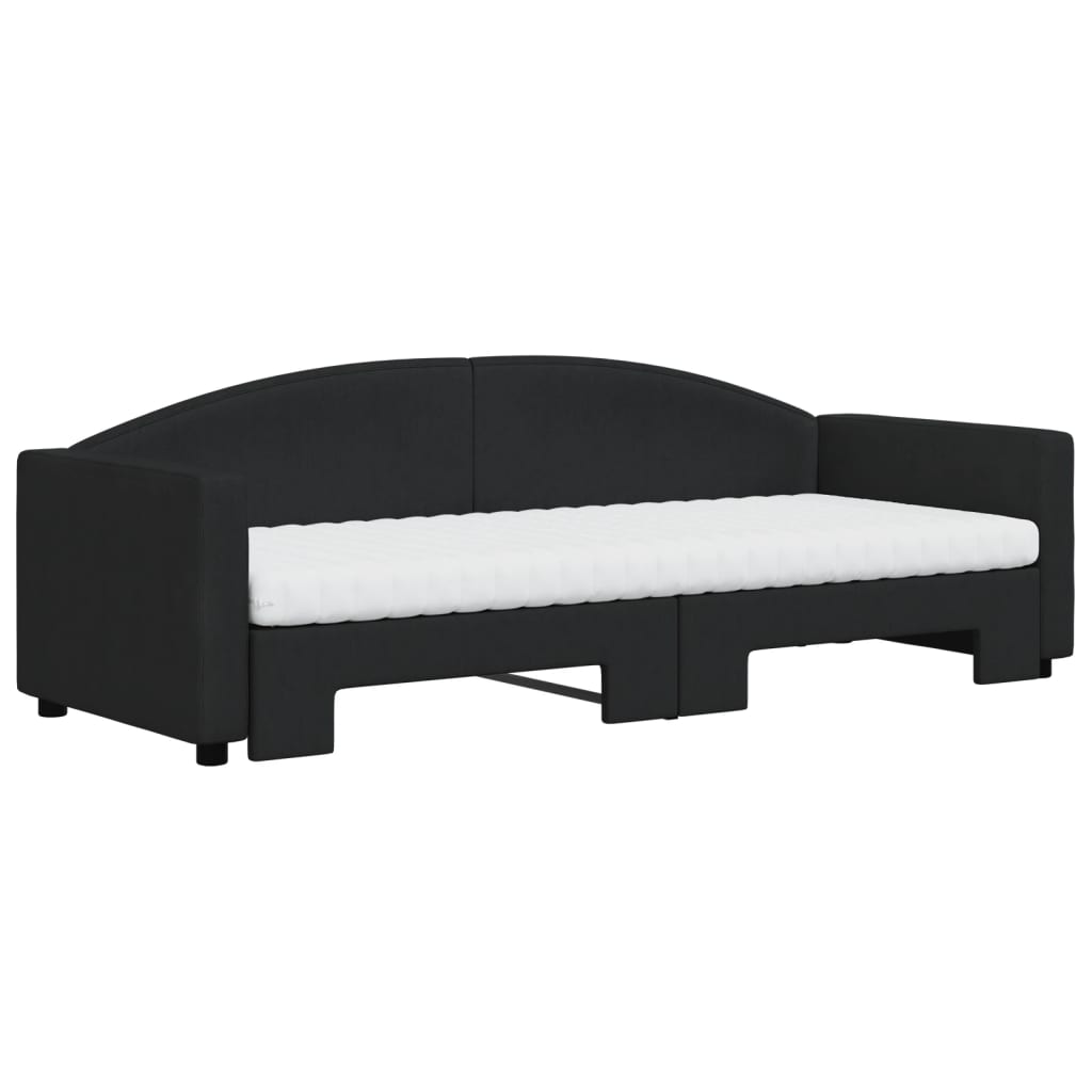 daybed med udtræk og madras 80x200 cm stof sort