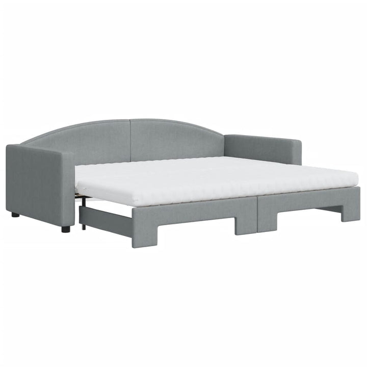 daybed med udtræk og madras 90x200 cm stof lysegrå