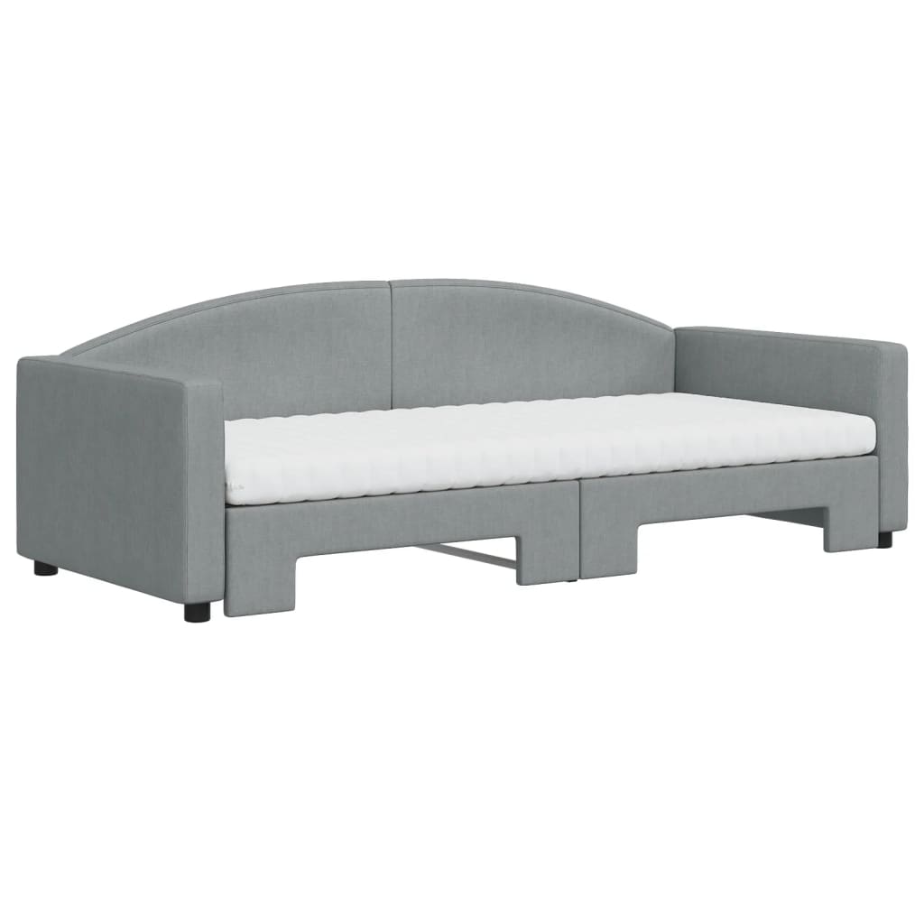 daybed med udtræk og madras 90x200 cm stof lysegrå