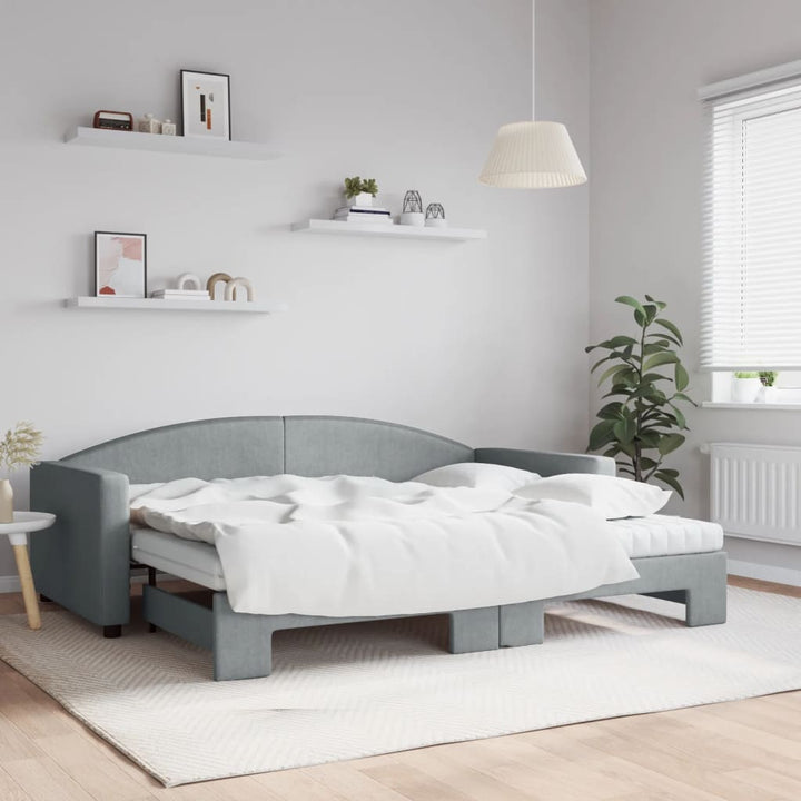 daybed med udtræk og madras 90x200 cm stof lysegrå