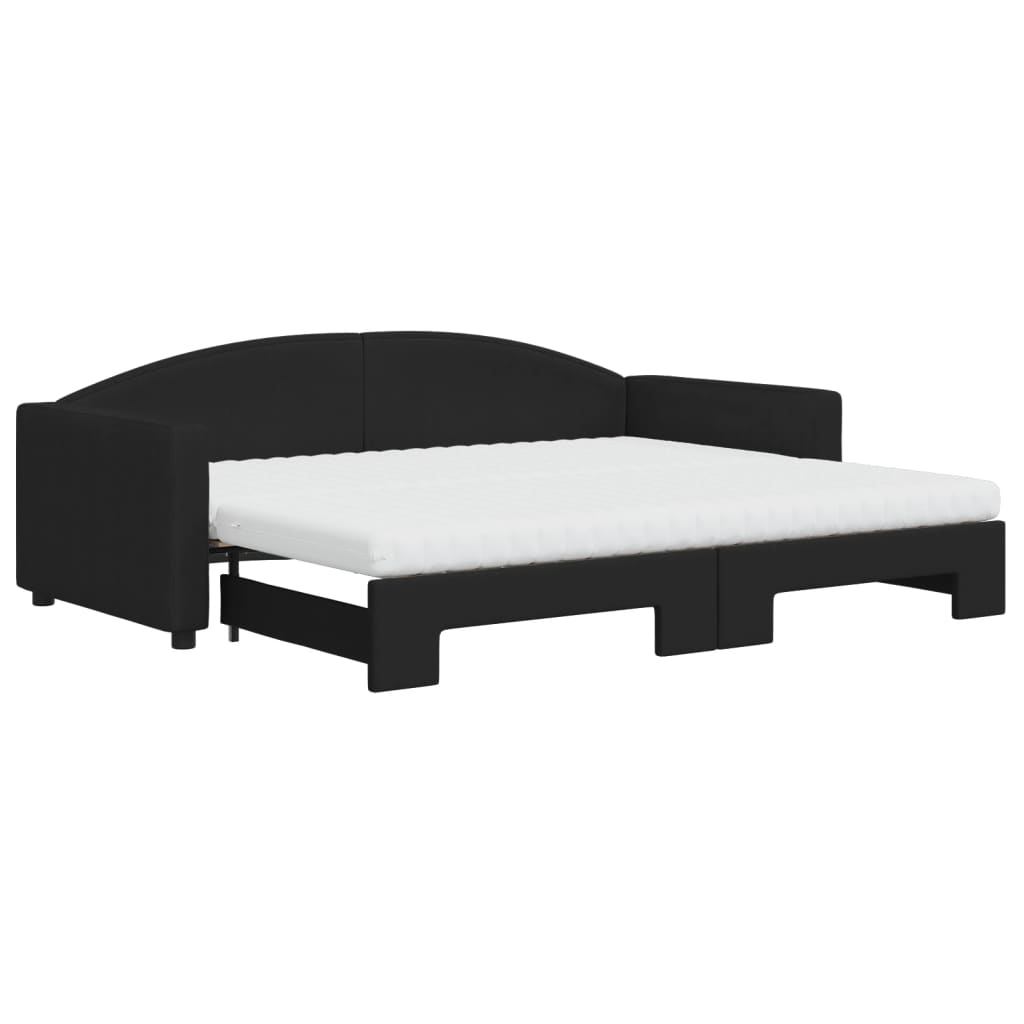 daybed med udtræk og madras 90x200 cm stof sort