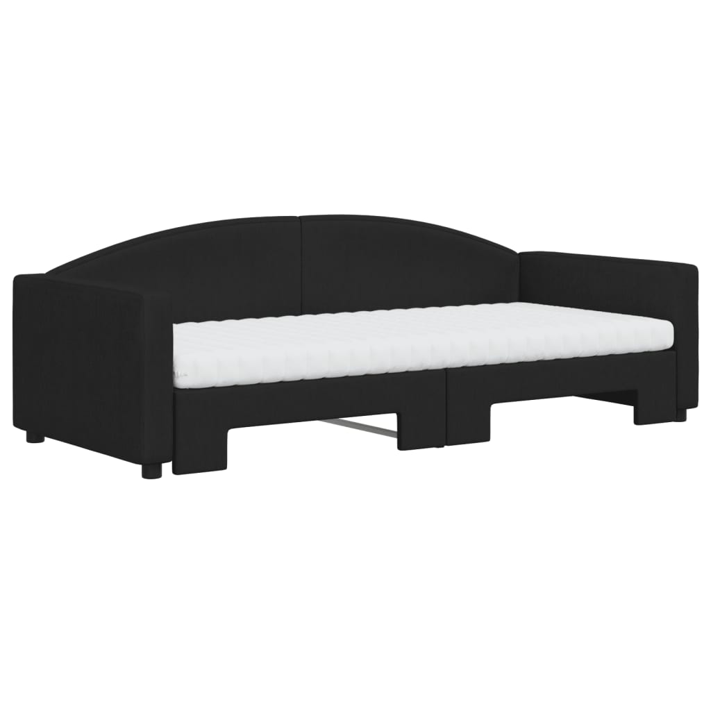 daybed med udtræk og madras 90x200 cm stof sort