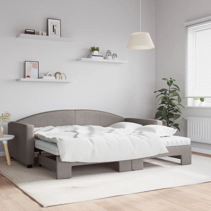 daybed med udtræk og madras 90x200 cm stof gråbrun