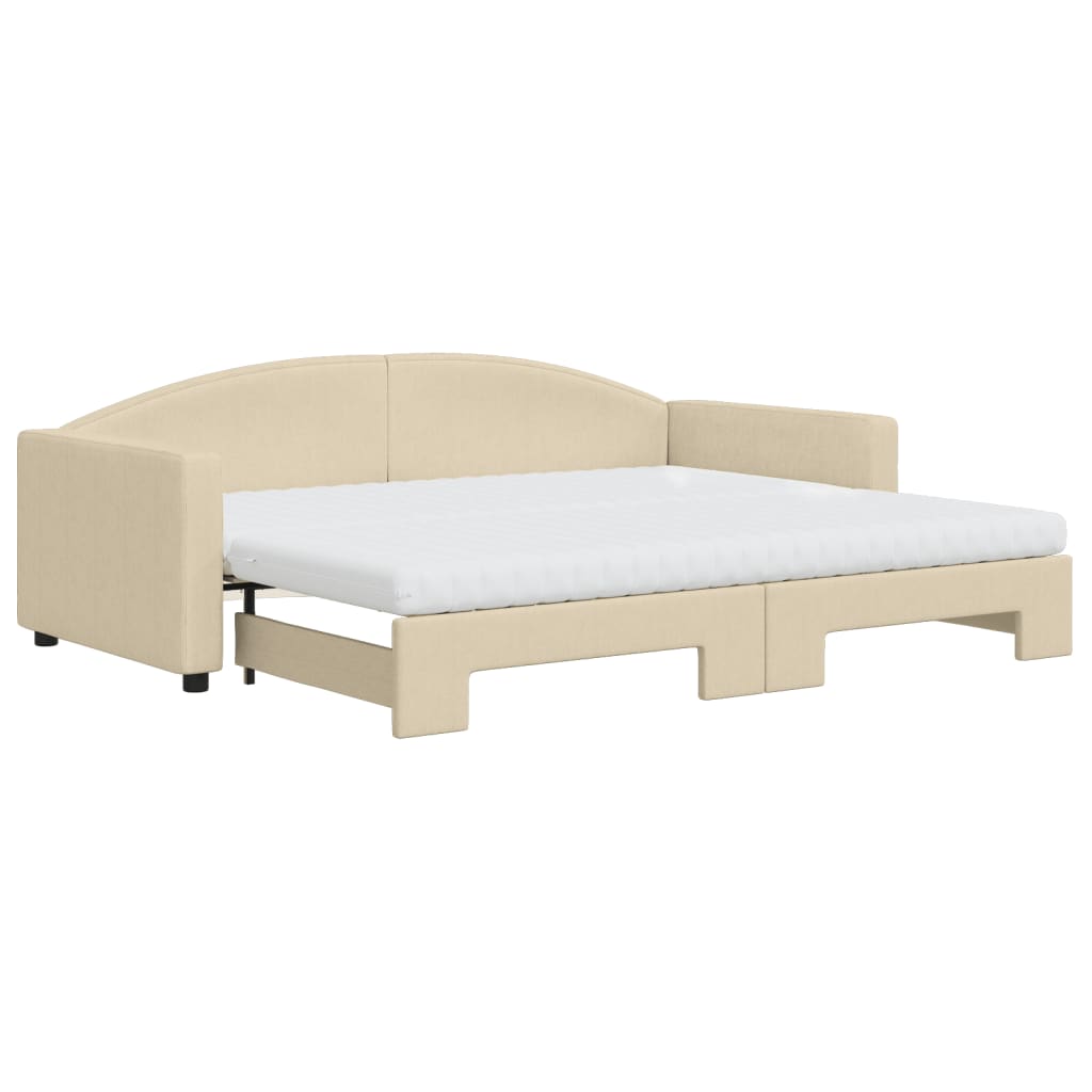 daybed med udtræk og madras 90x200 cm stof cremefarvet