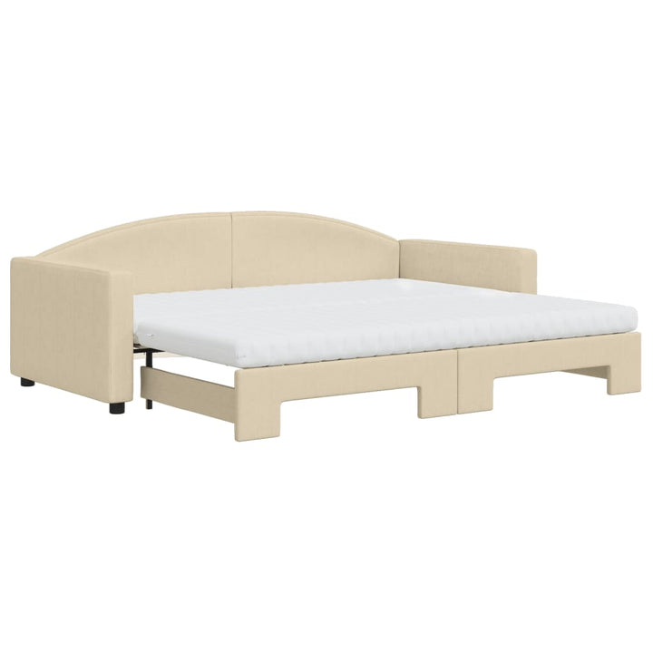 daybed med udtræk og madras 90x200 cm stof cremefarvet